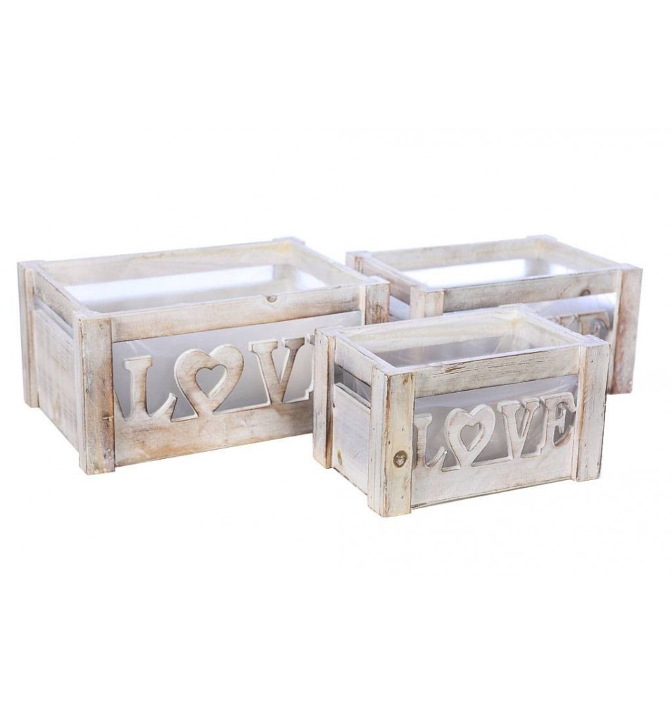 SET DE TRES MACETEROS DE MADERA LOVE SET DE TRES MACETEROS DE MADERA LOVE
