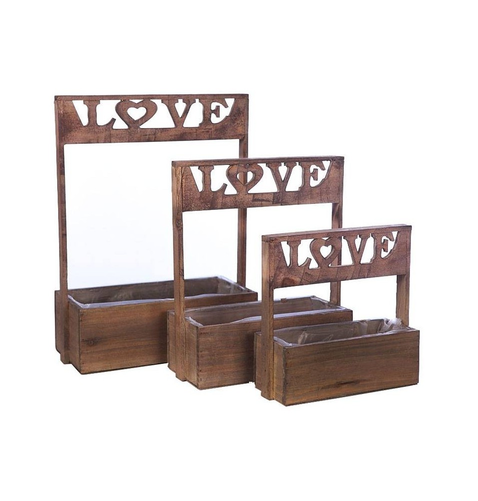SET DE TRES MACETEROS DE MADERA LOVE ASA SET DE TRES MACETEROS DE MADERA LOVE ASA